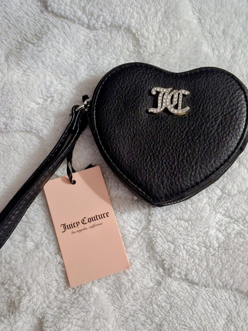 Juicy Couture Black Heart Wristlet with Crystal JC Logo